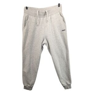 Fila Gray Sweatpants Joggers Logo Elastic Waist Drawstring Cuffed Mens Medium